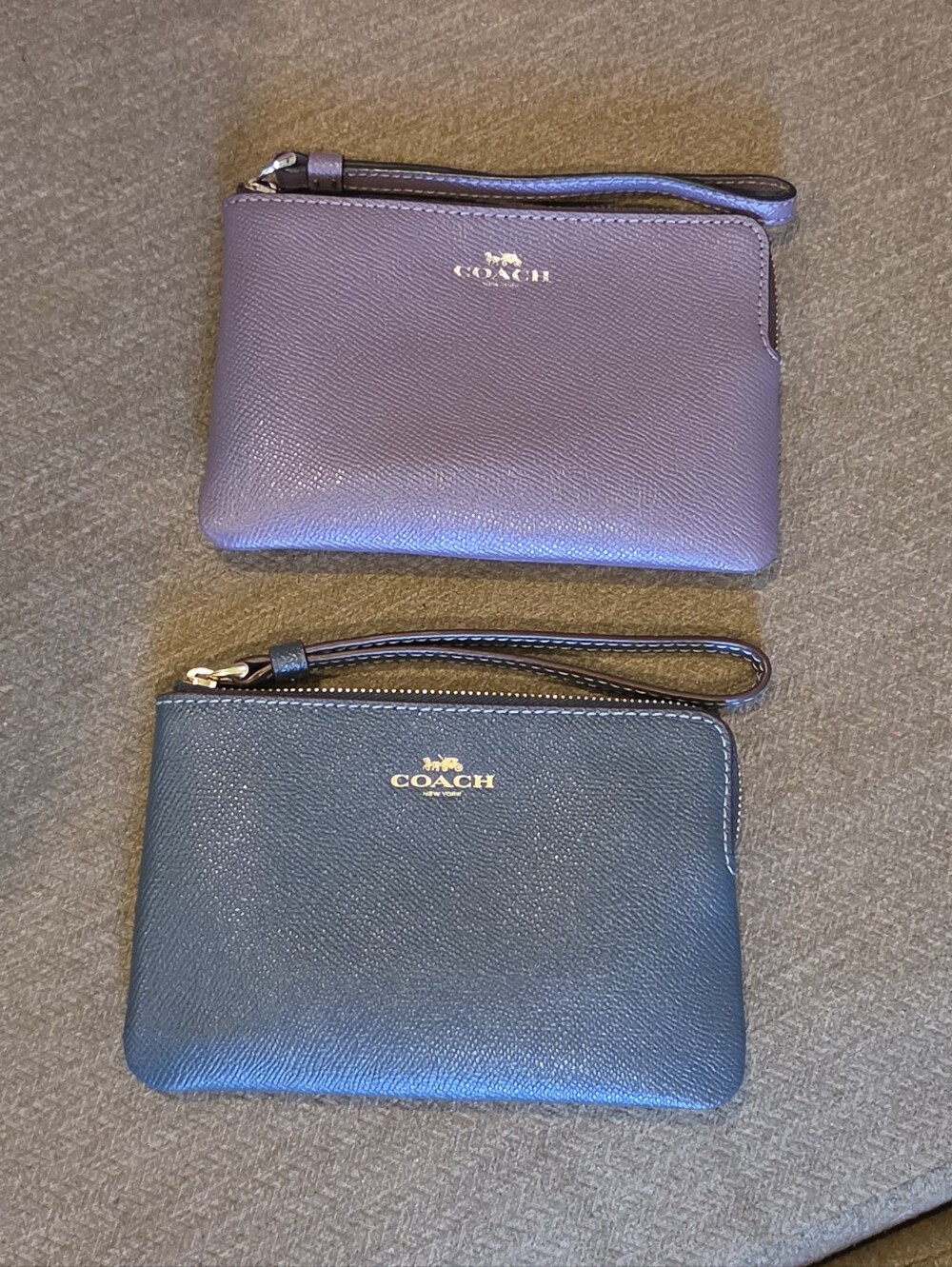COACH Double Wristlet Set - Purple and Denim Blue Leather Wristlet Pouches